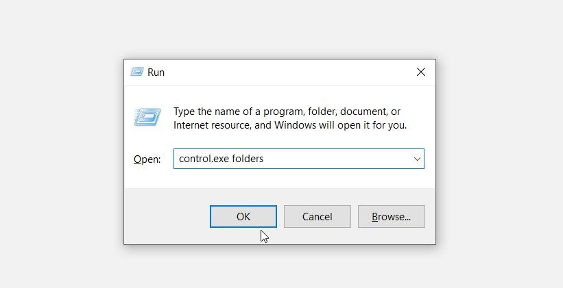 Opening the Folder Options with the Run command dialog box