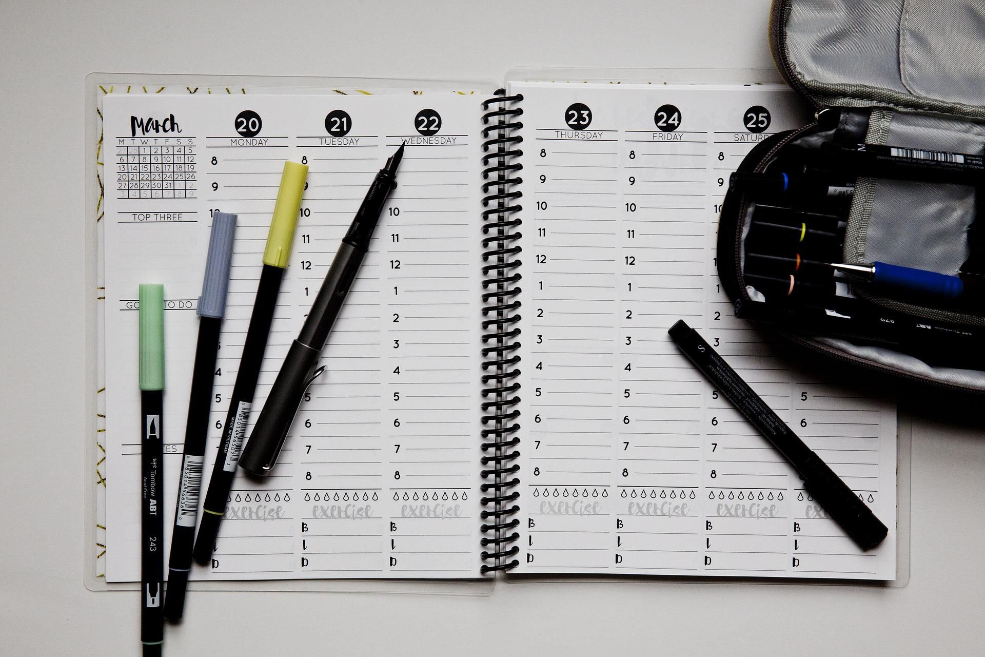 Pens and open planner