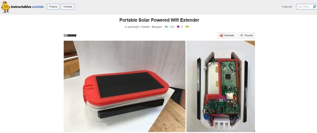 Screengrab of portable solar powered Wifi extender project page