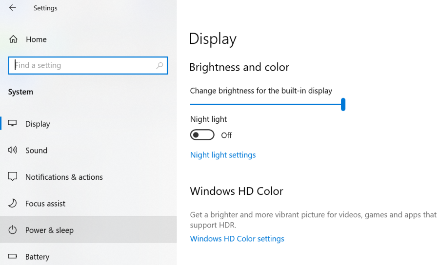 Power & Sleep Tab on Windows 10