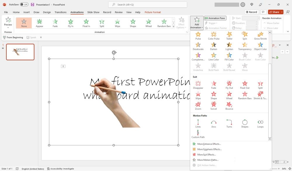 PowerPoint whiteboard animation of hand writing
