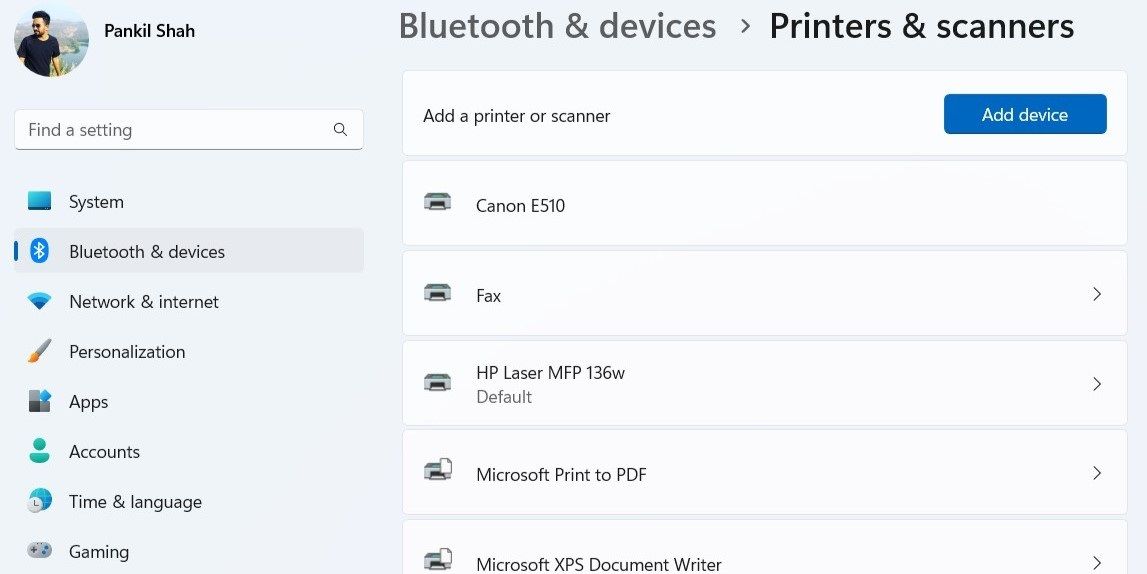 Printers & Scanners in Windows Settings App