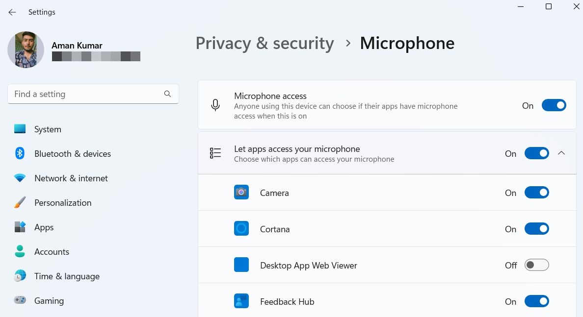 Changing Microphone Privacy Settings