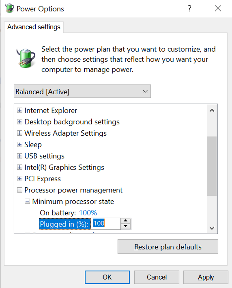 Processor Power Management on Windows 10