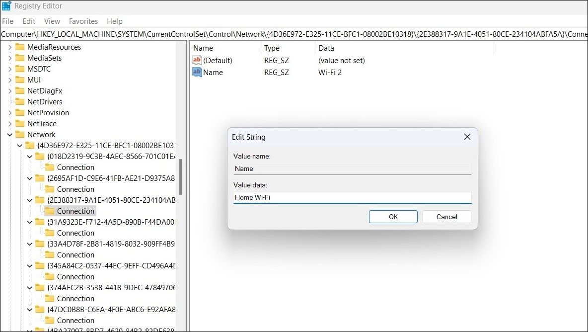 Rename the Network Adapter Using Registry Editor