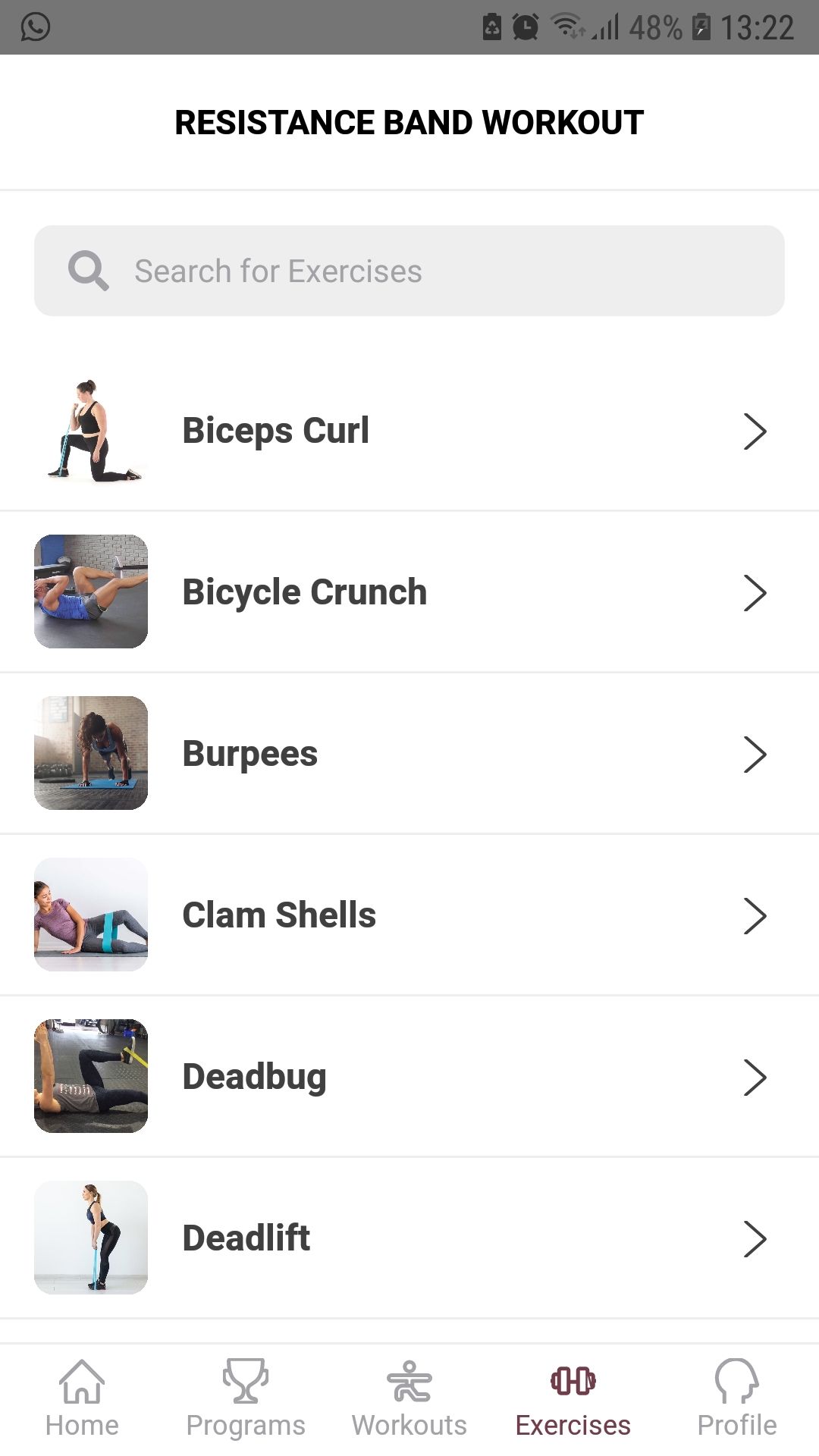 Resistance Band Workout mobile workout app exercises list