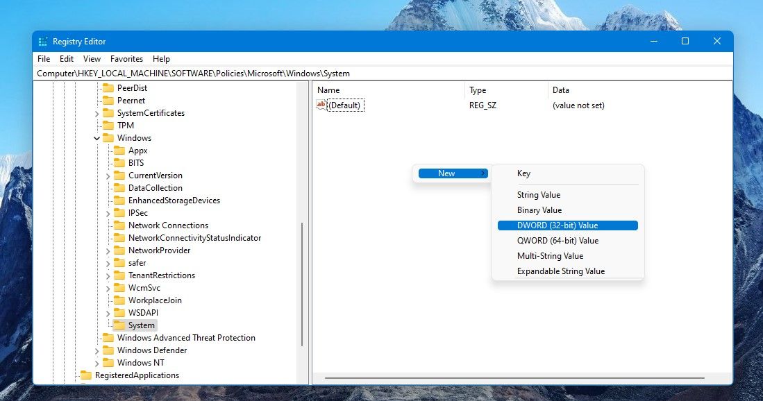 Right-click on Right Pan and Select New DWORD (32-bit) Value