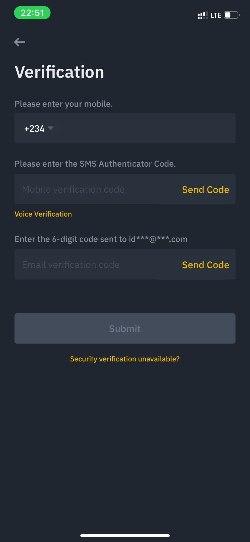 SMS authentication menu