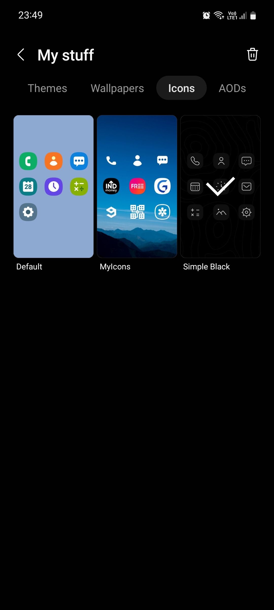 Samsung Galaxy Themes My stuff Icons menu
