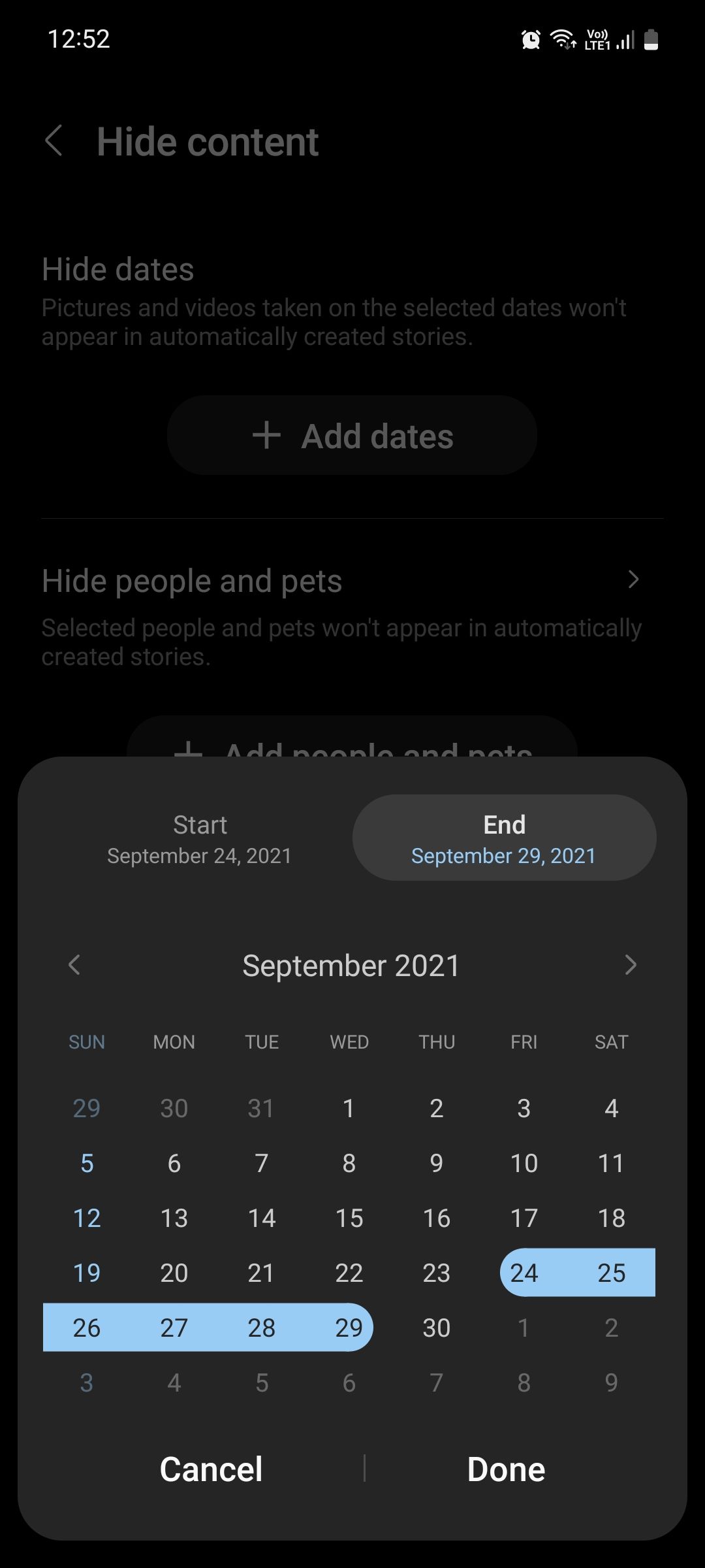 Samsung Gallery Hide dates from stories