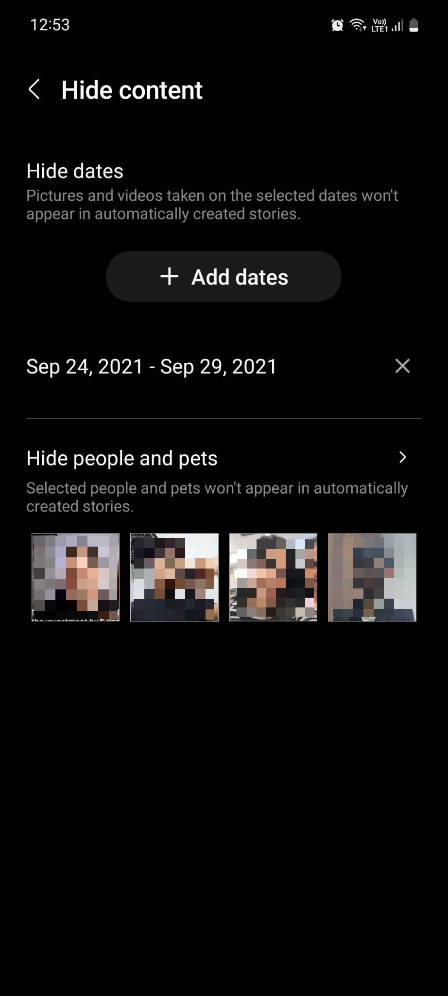 Samsung Gallery Hide people and pets from stories