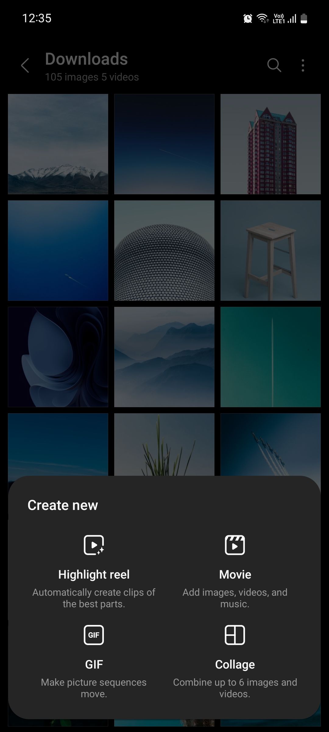 Samsung Gallery create menu