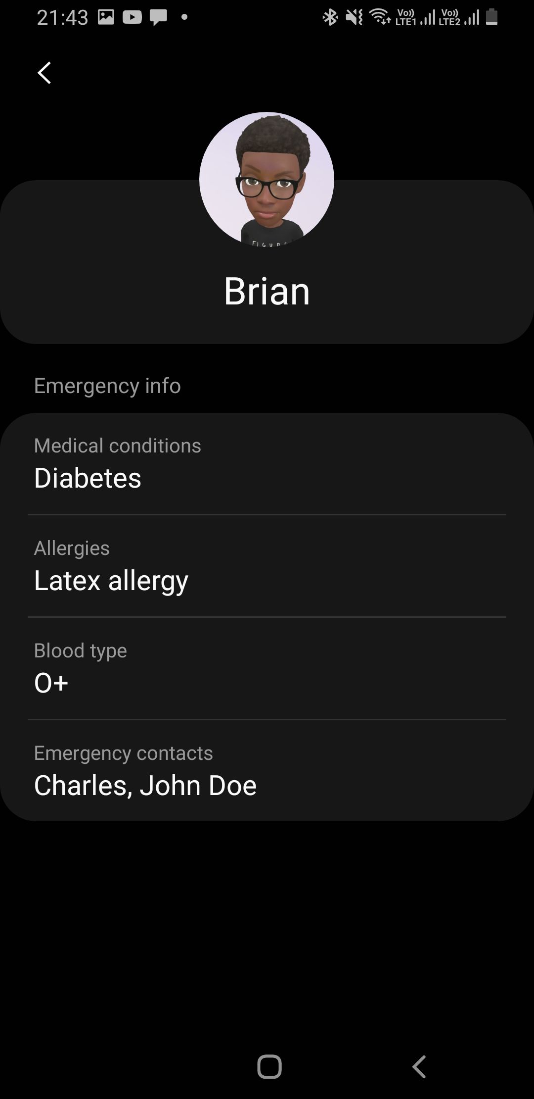 Screenshot of Samsung medical info