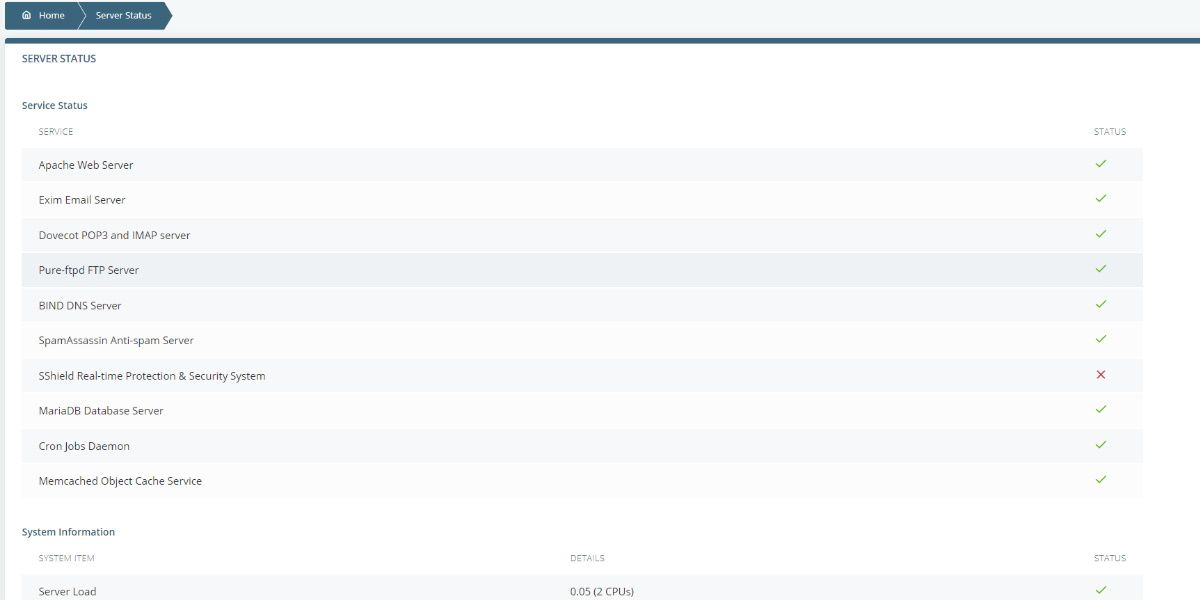 وضعیت سرور ScalaHosting Spanel