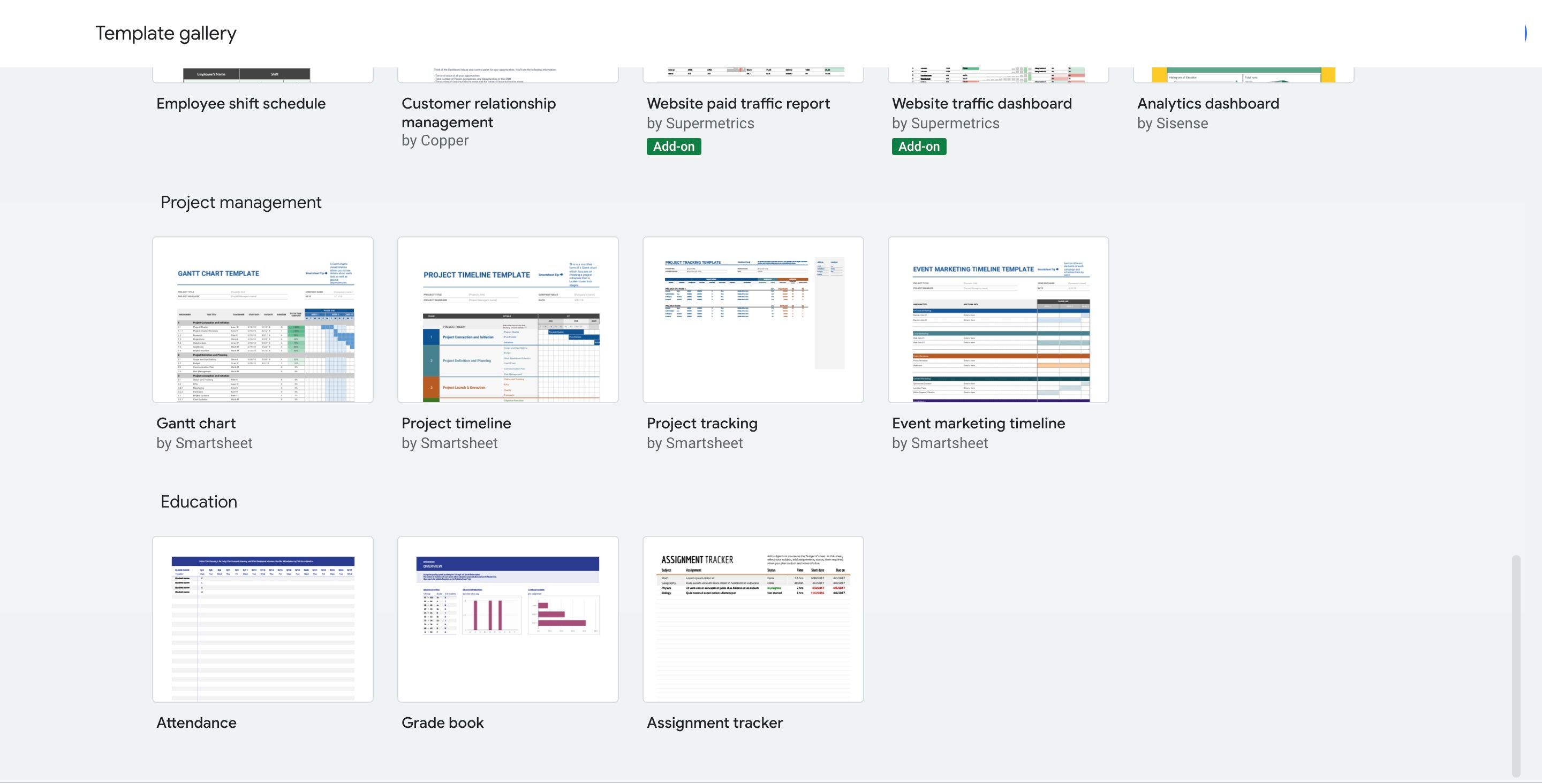 Gantt chart template in Google Sheets template Gallery