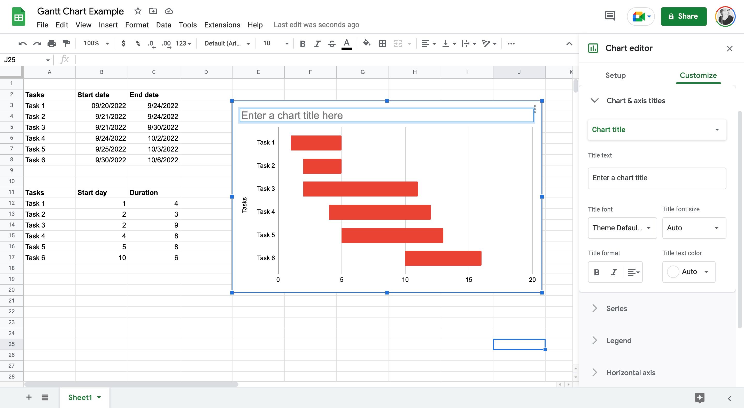 Changing the chart title in Google Sheets