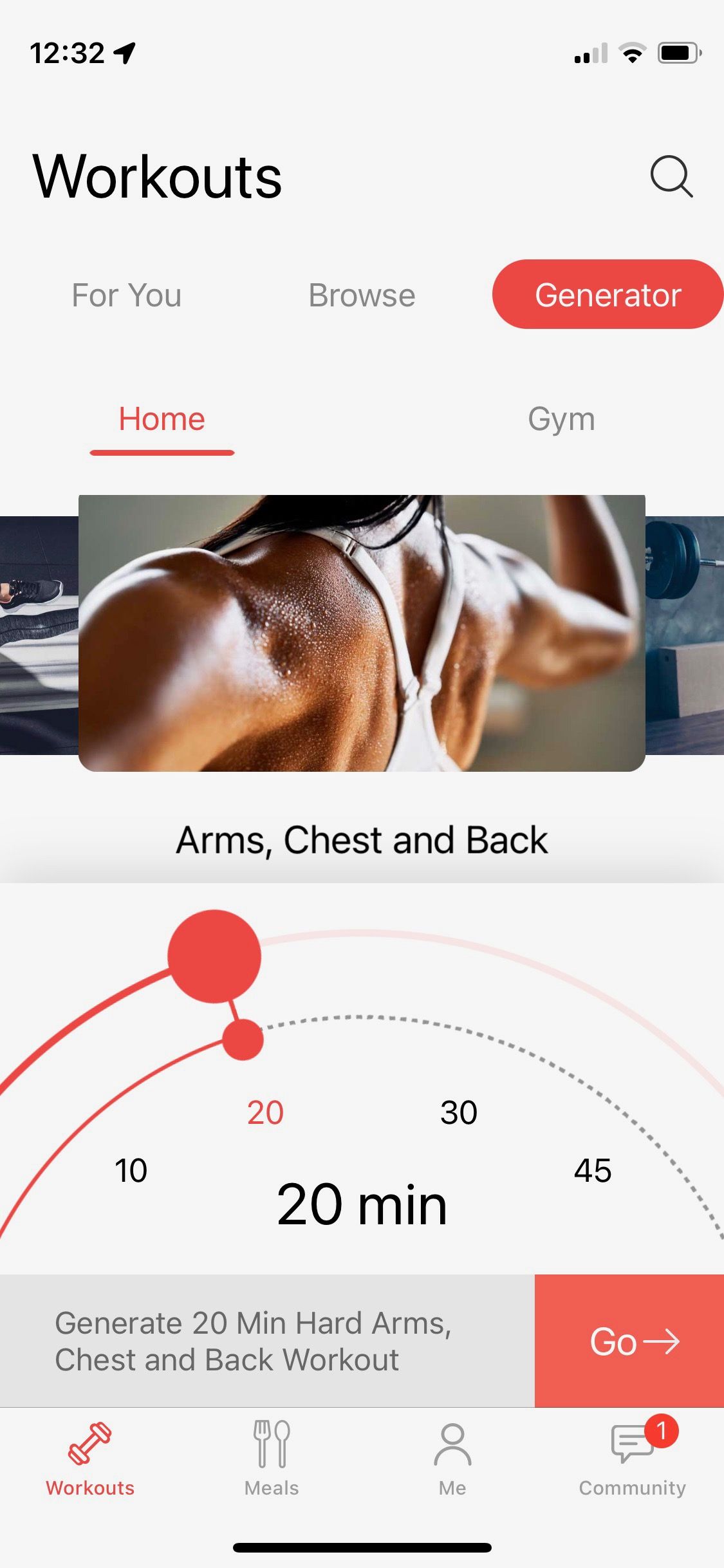 Screenshot from Jillian Michaels app showing Workout Generator tool