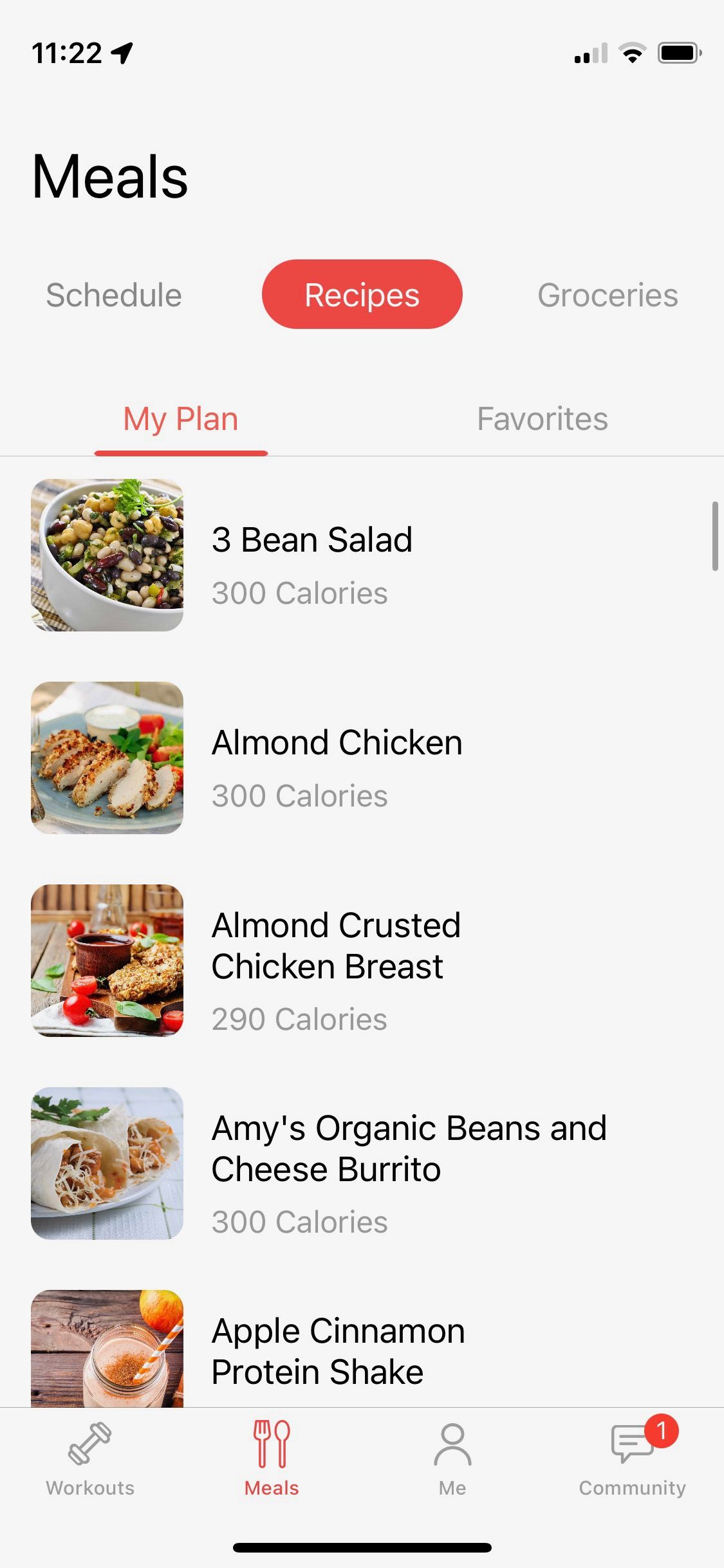 Screenshot from Jillian Michaels app showing sample recipes