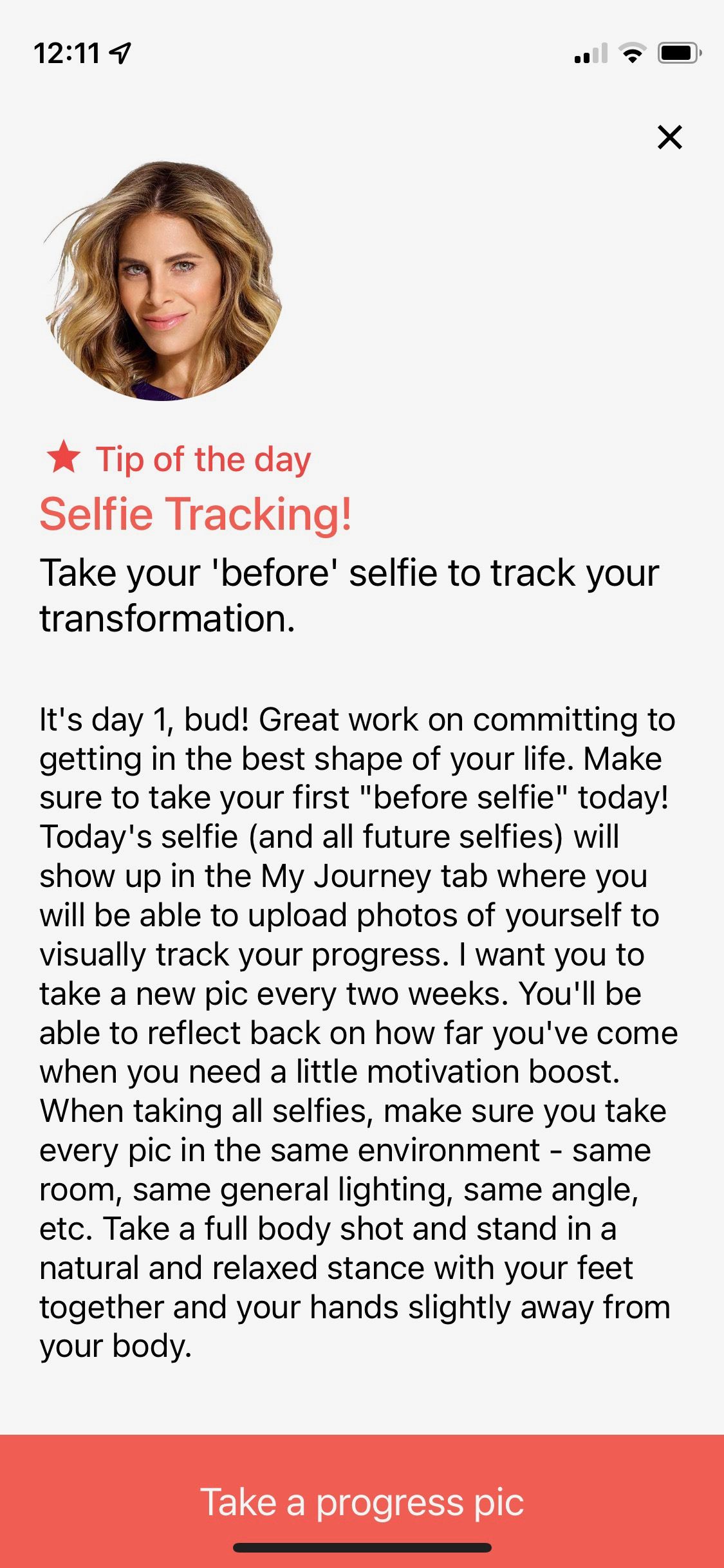 Screenshot from Jillian Michaels app showing sample tip of the day