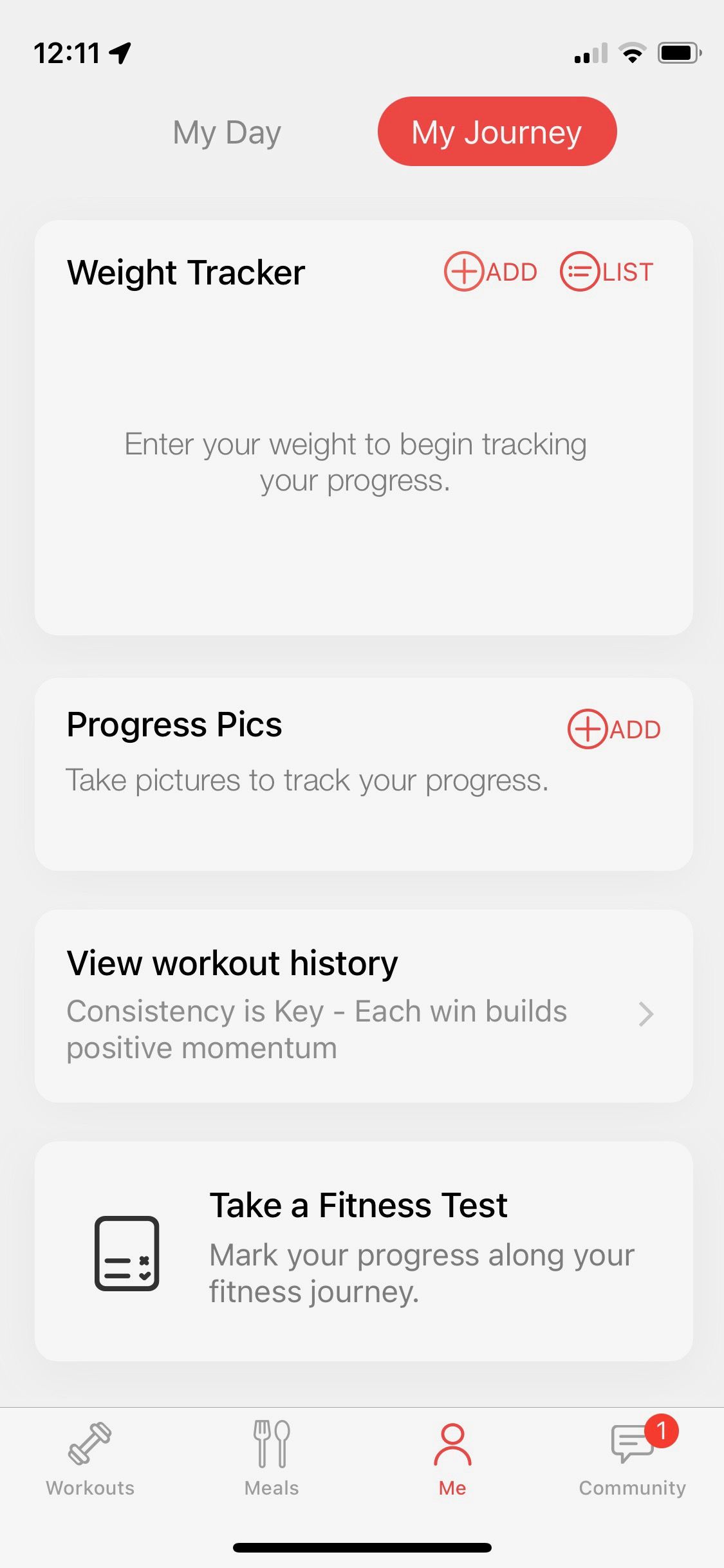 Screenshot from Jillian Michaels app showing weight tracker tool