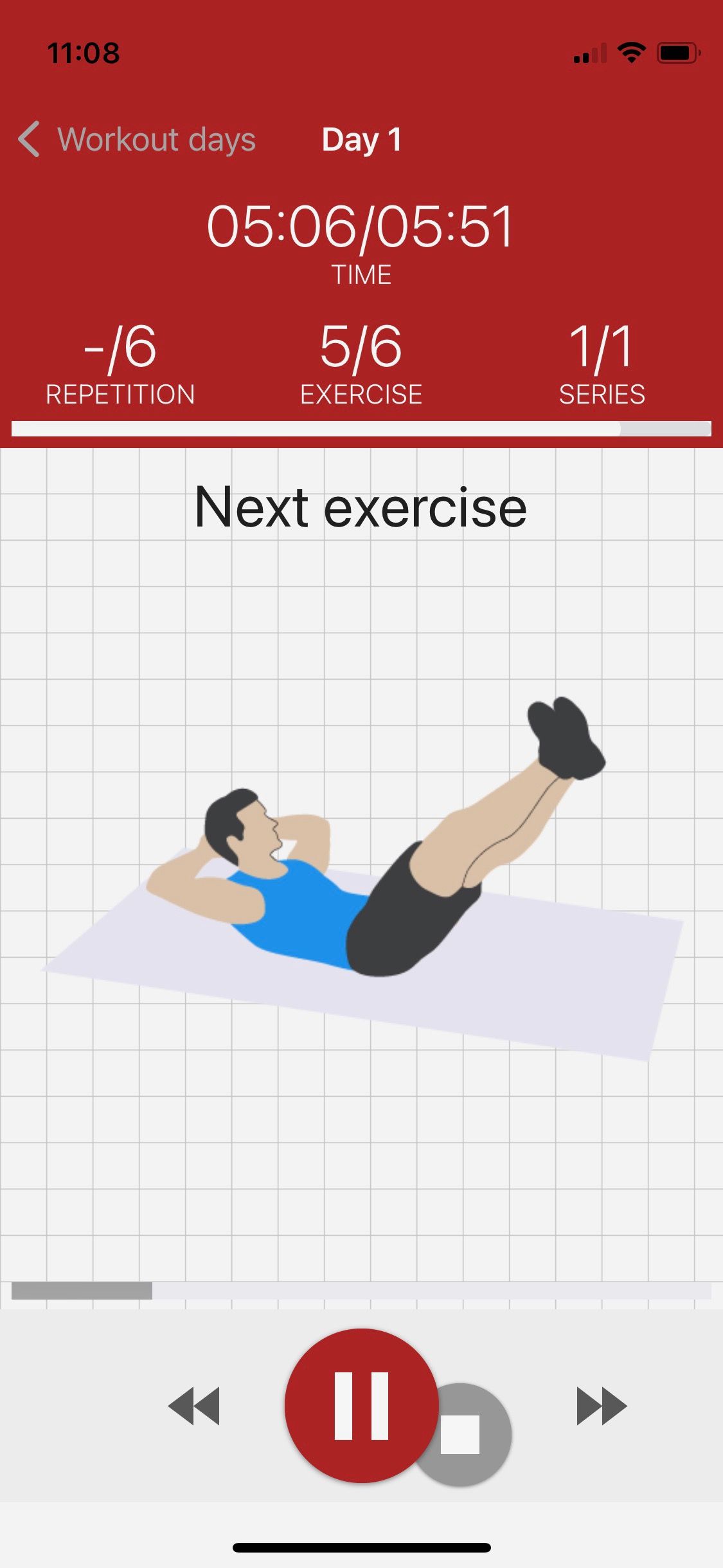 Screenshot of A6W app showing workout display
