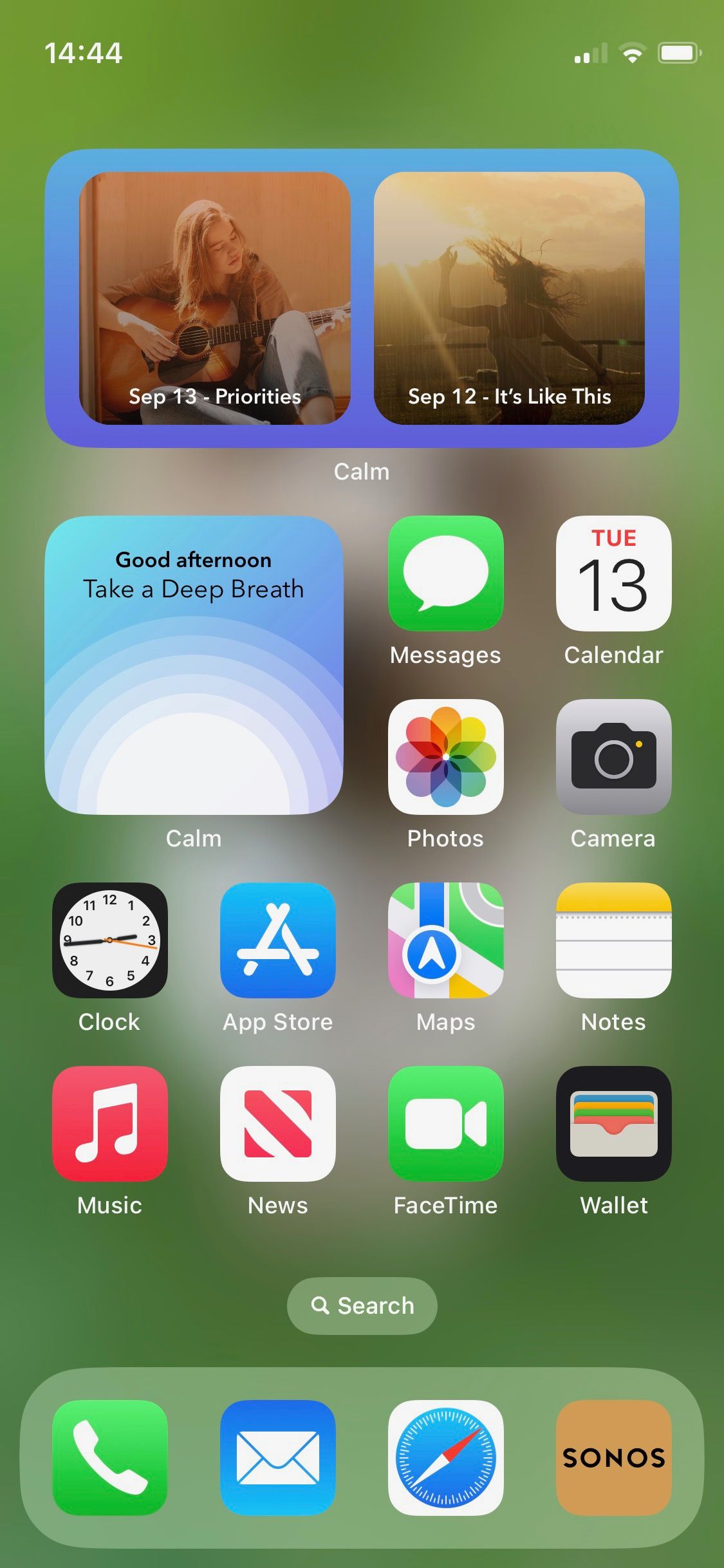 Screenshot of Calm widgets on iPhone screen