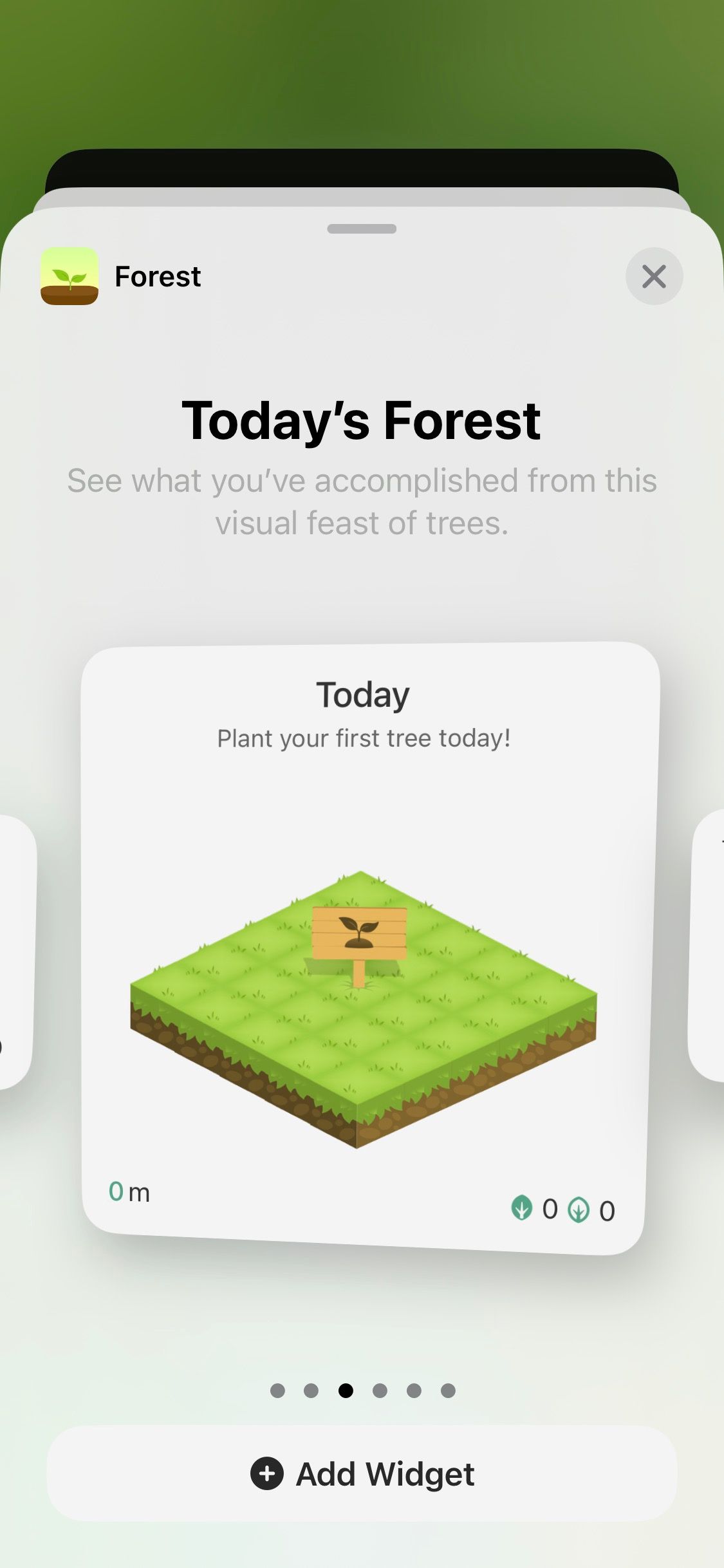 Screenshot of Forest widget selection screen