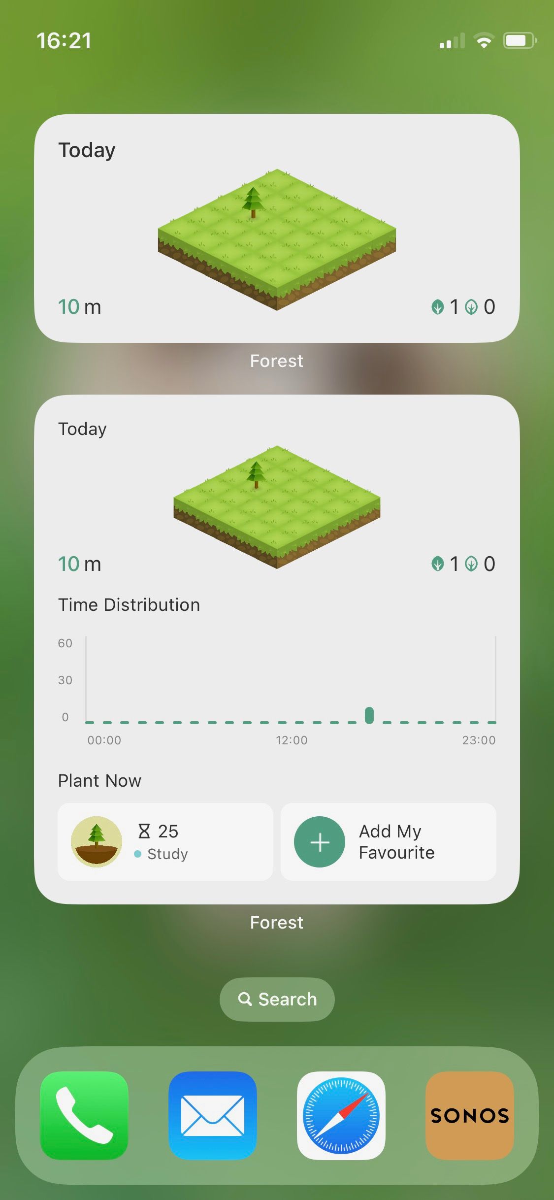 Screenshot of Forest widgets on iPhone screen
