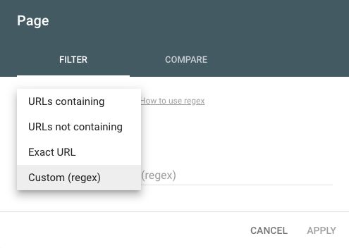 Screenshot of Google Search Console Page Regex Option