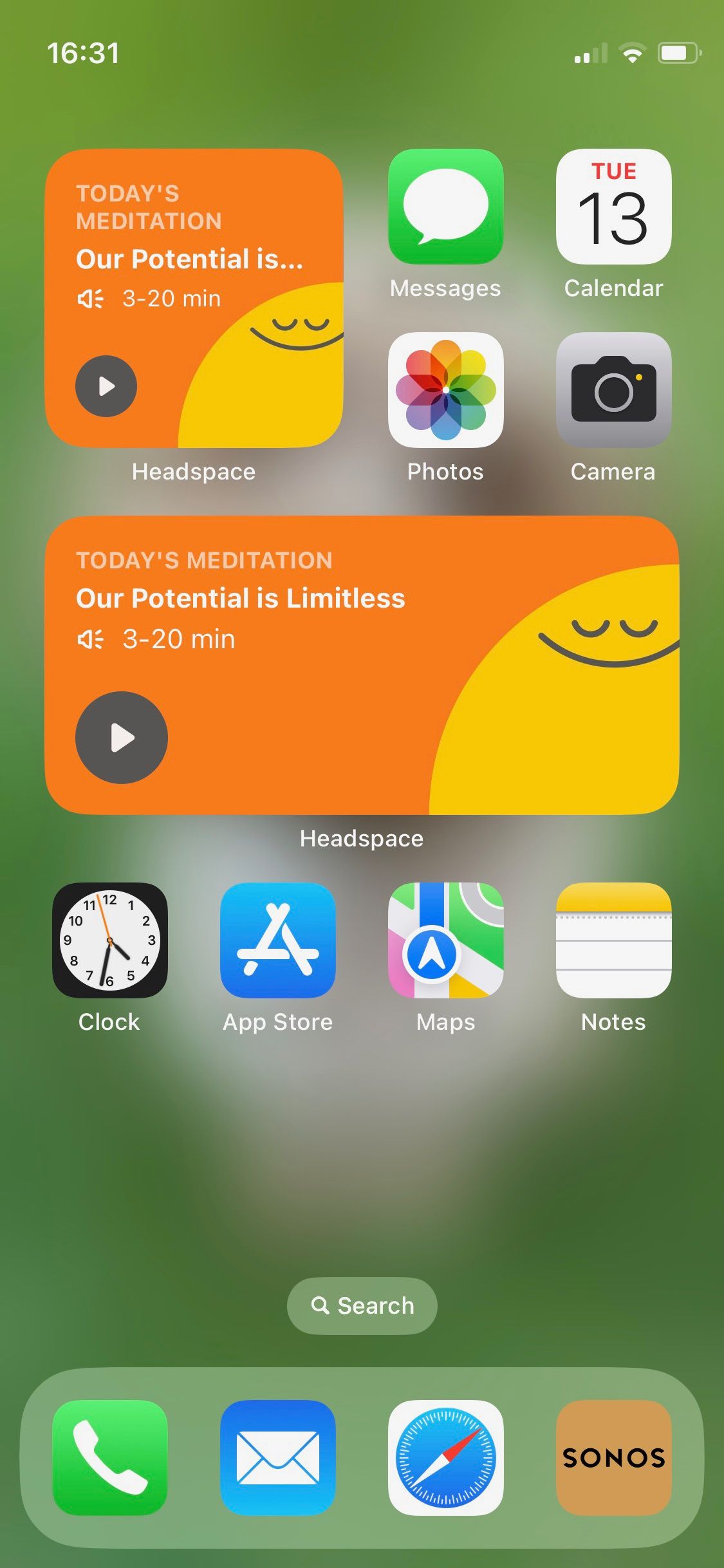 Screenshot of Headspace widgets on iPhone home screen