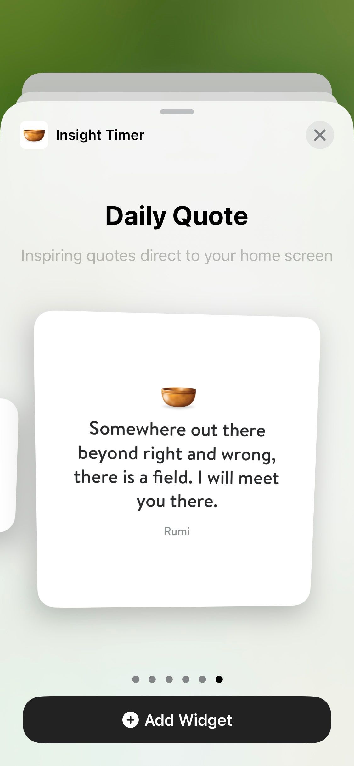 Screenshot of Insight Timer daily quote widget selection screen