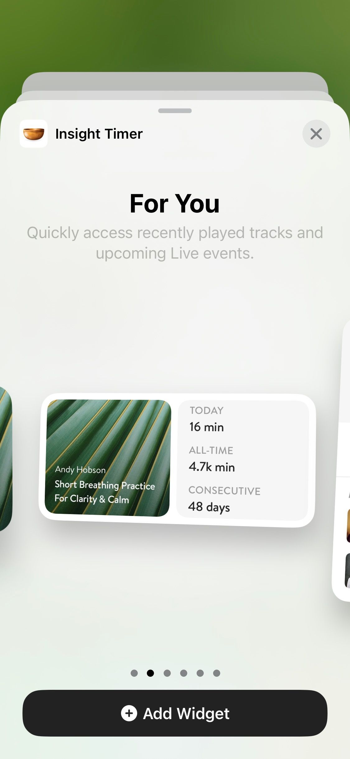Screenshot of Insight Timer widget selection screen