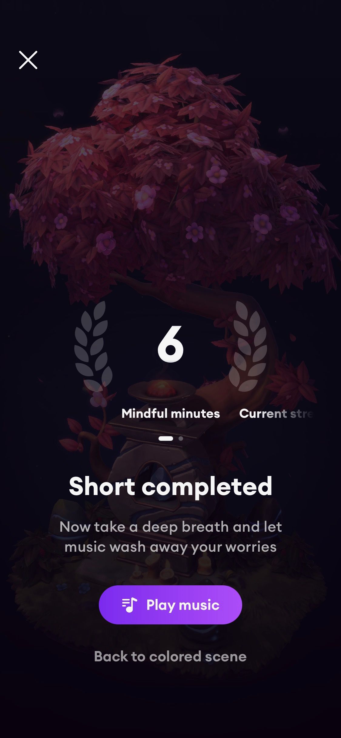 Screenshot of Loona app showing completed sleepscape screen