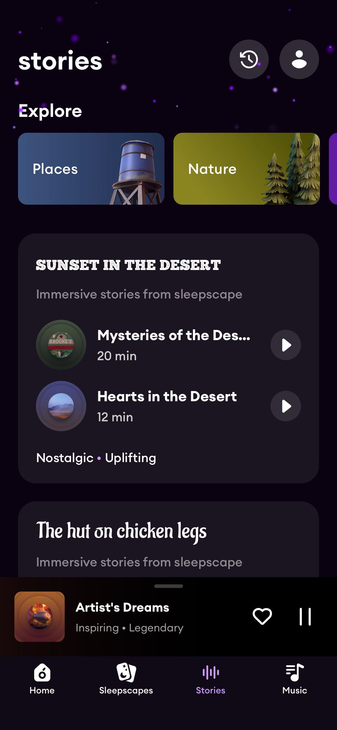 Screenshot of Loona app showing stories options