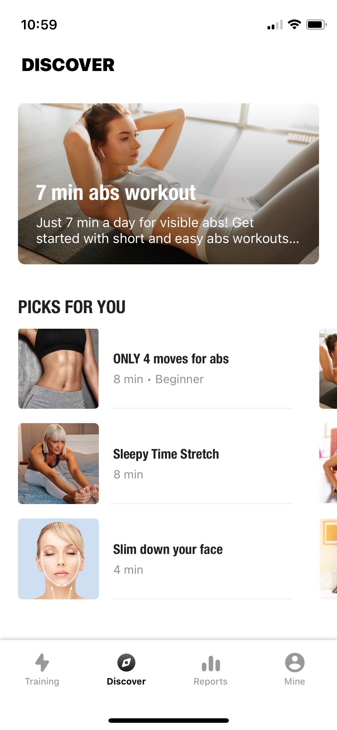 Screenshot of Lose Belly Fat showing Discover screen