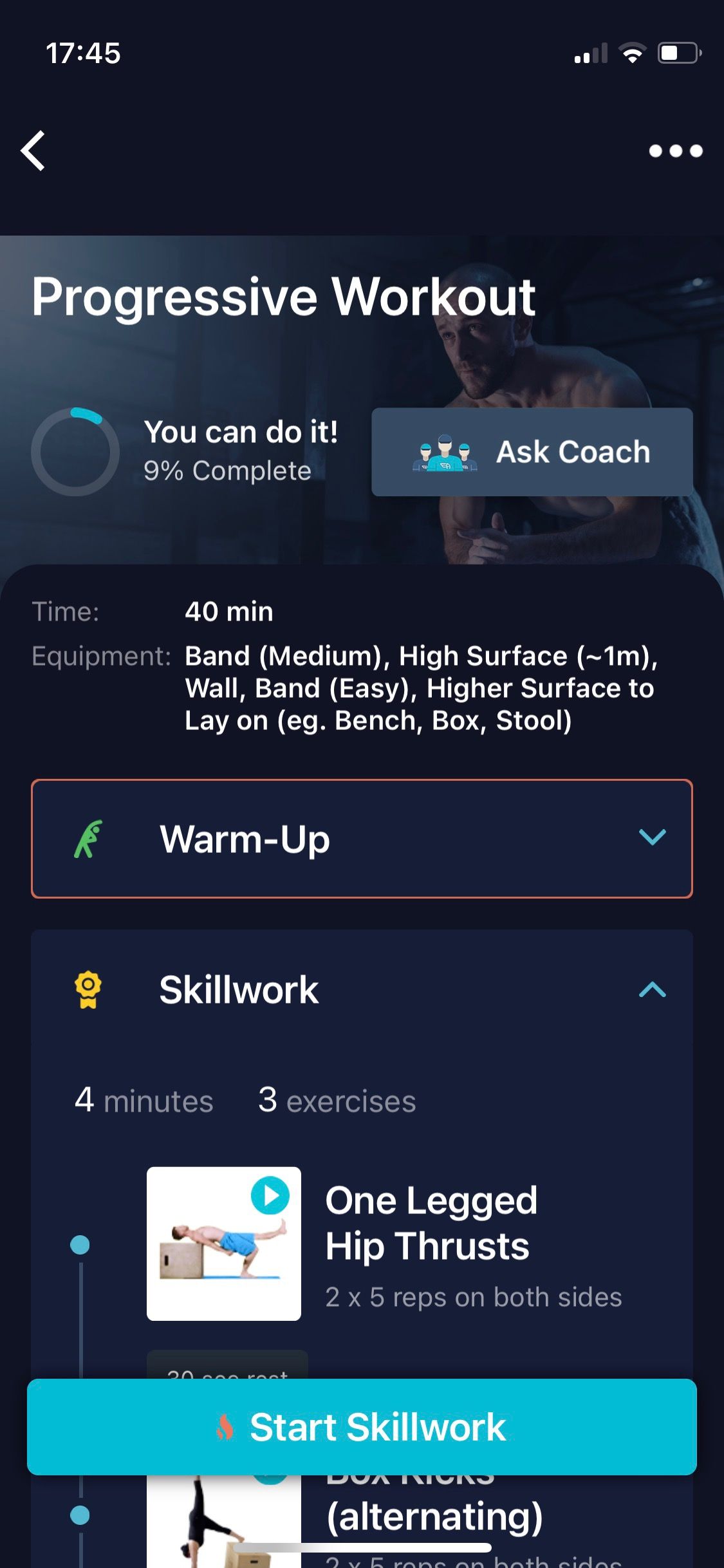 Screenshot of Movement Athlete showing progressive workout program