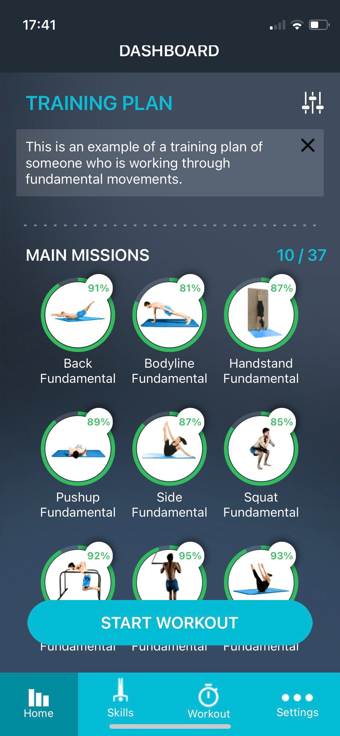 Screenshot of Movement Athlete showing training plan
