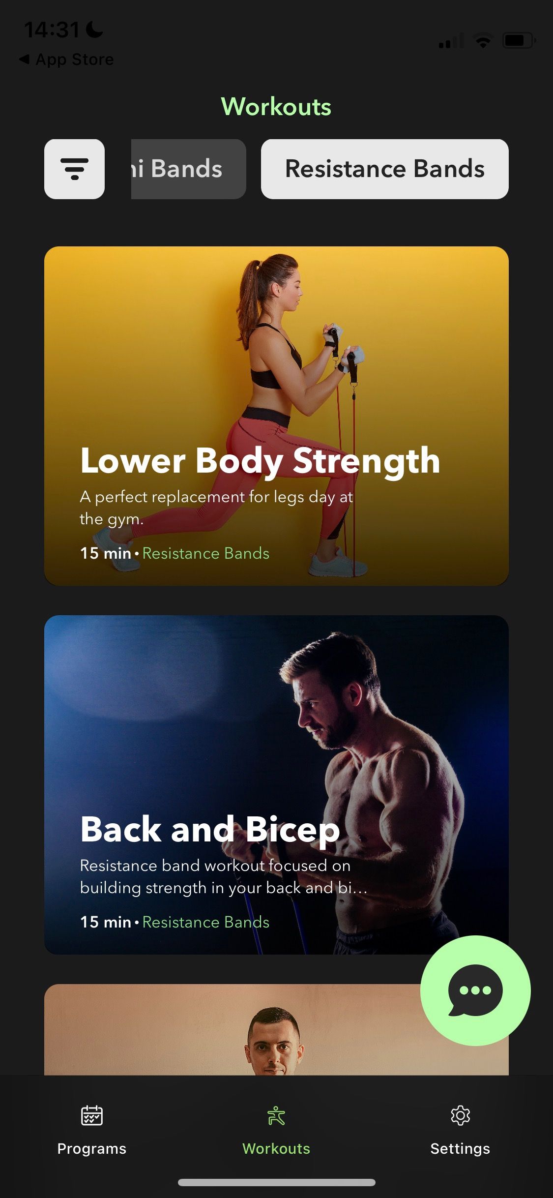 Screenshot of Powermove showing workout options