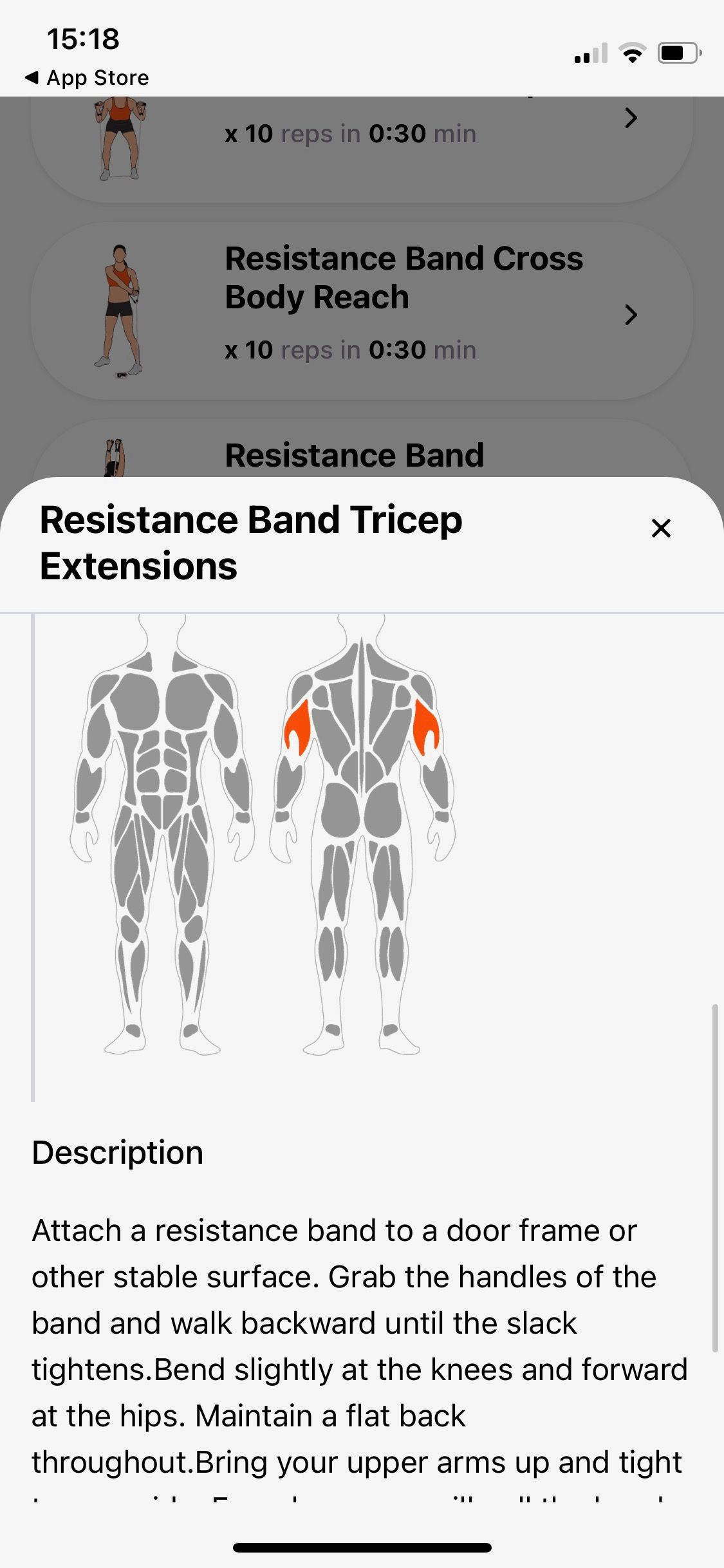 Screenshot of Resistance Band Training showing exercise explanation
