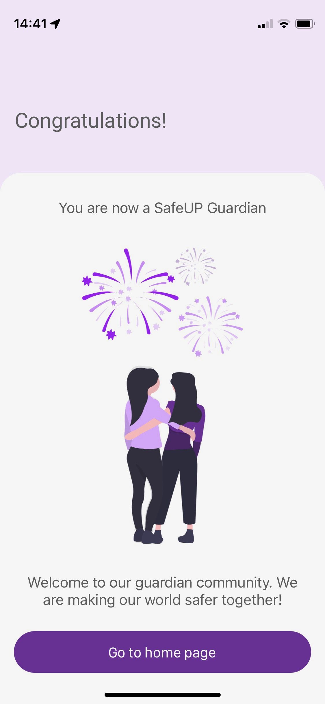 Screenshot of SafeUP app showing completed guardian training