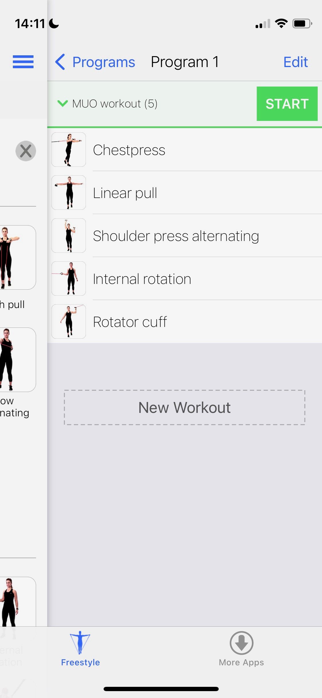 Screenshot of Stark showing custom workout builder