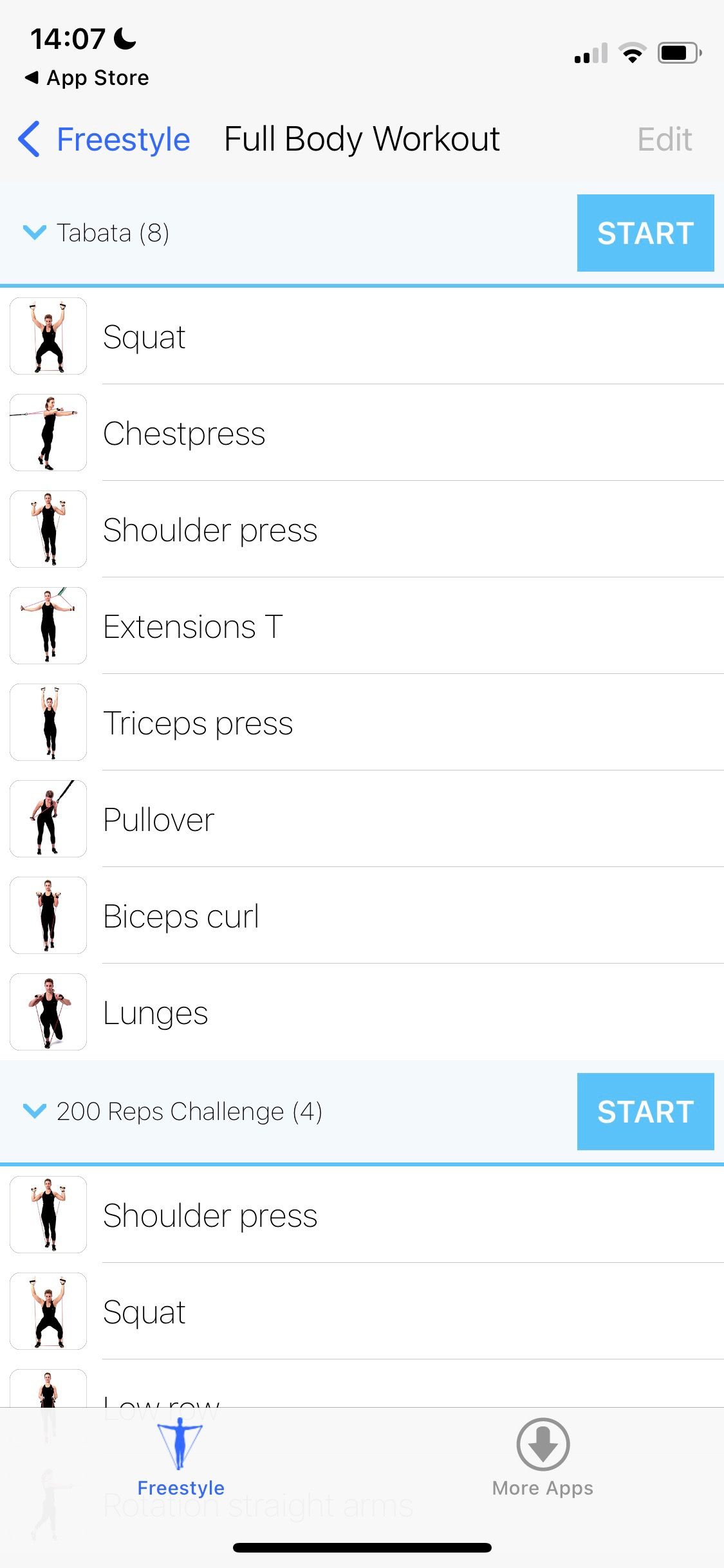 Screenshot of Stark showing full body workout exercises