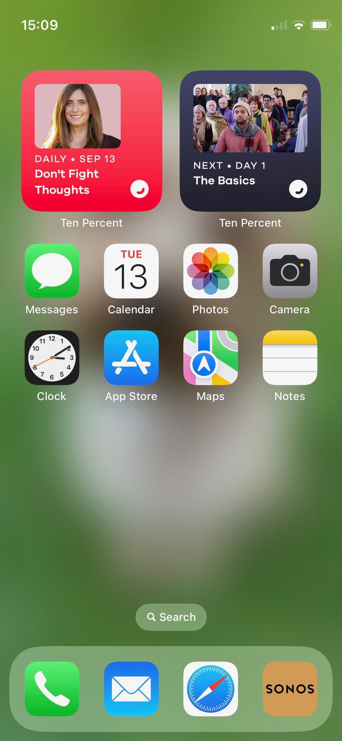 Screenshot of Ten Percent widgets on iPhone home screen