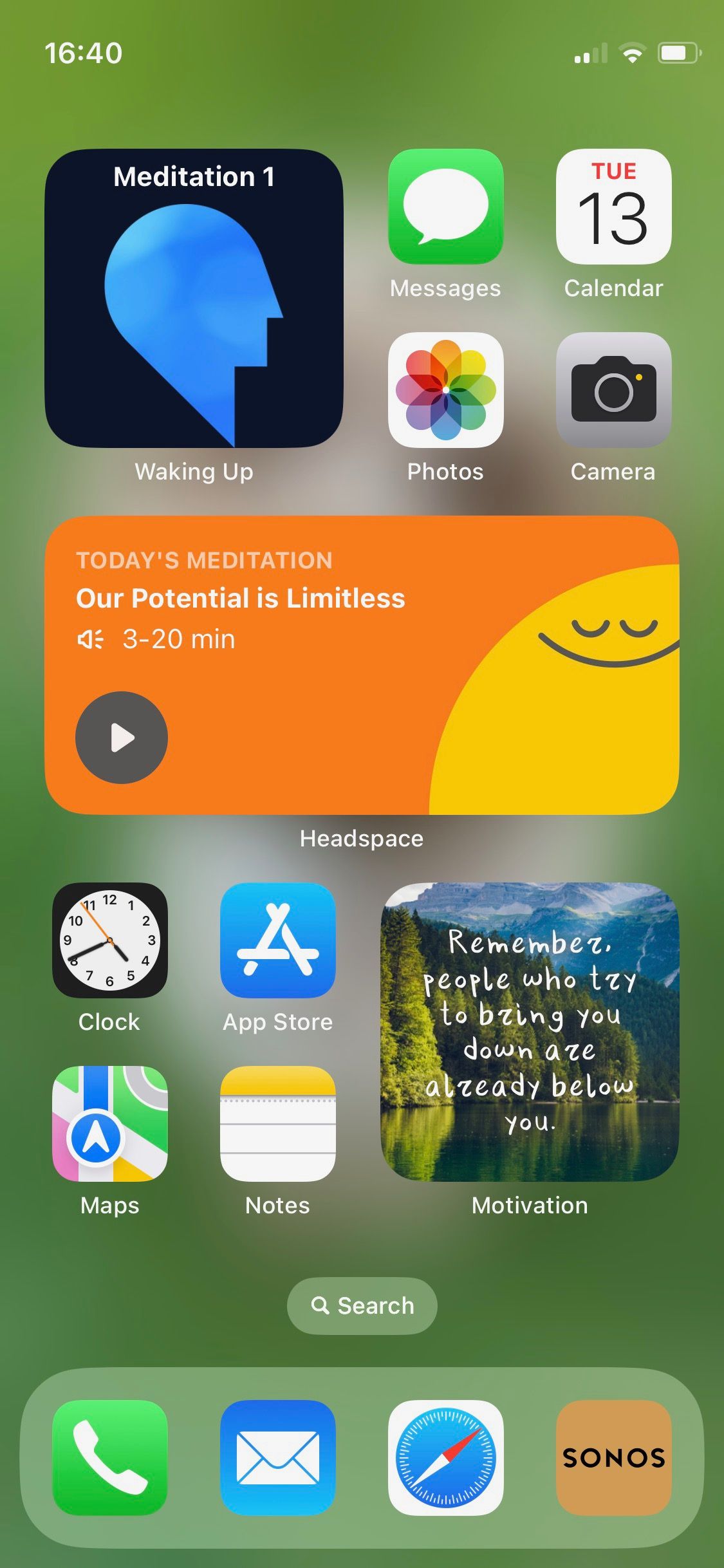 Screenshot of Waking Up widget on iPhone screen