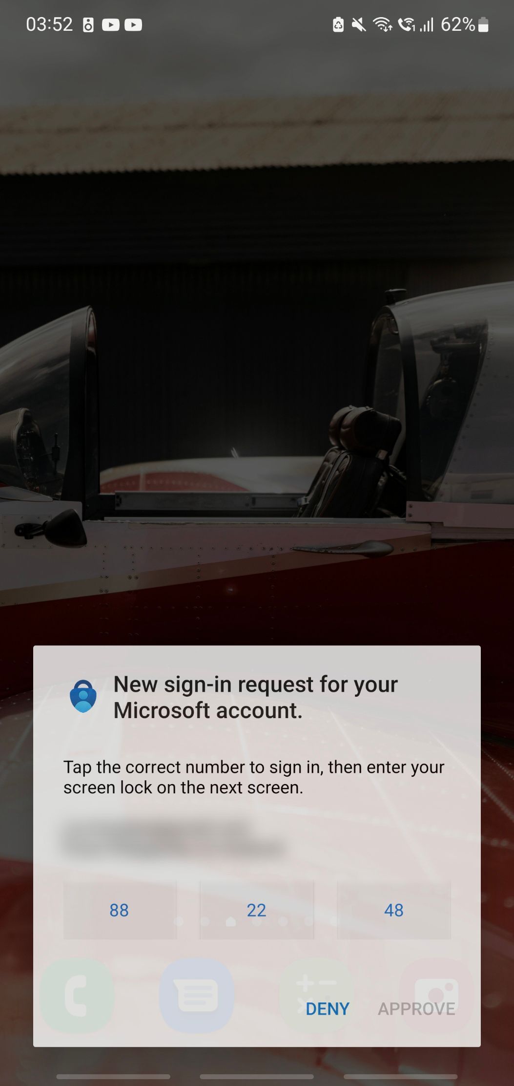 Запрос на вход в Microsoft Authenticator на устройстве Android