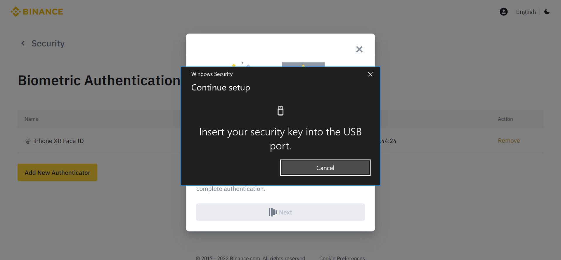 Security key insertion instruction