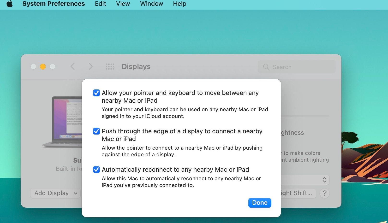 Selecting Universal Control from Displays Window