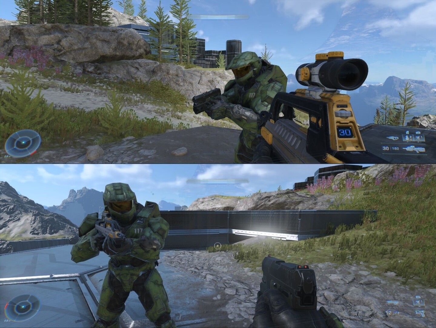 A screenshot of two players playing the Halo Infinite Campaign 