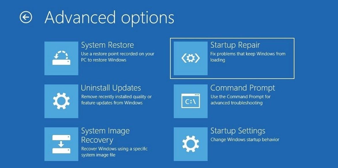 Startup Repair Screen on Windows