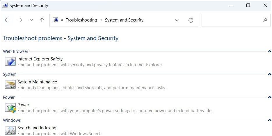 System and Security Window